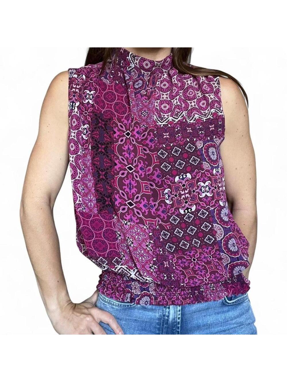 Karl Lagerfield Purple Paisley Sleeveless Blouse